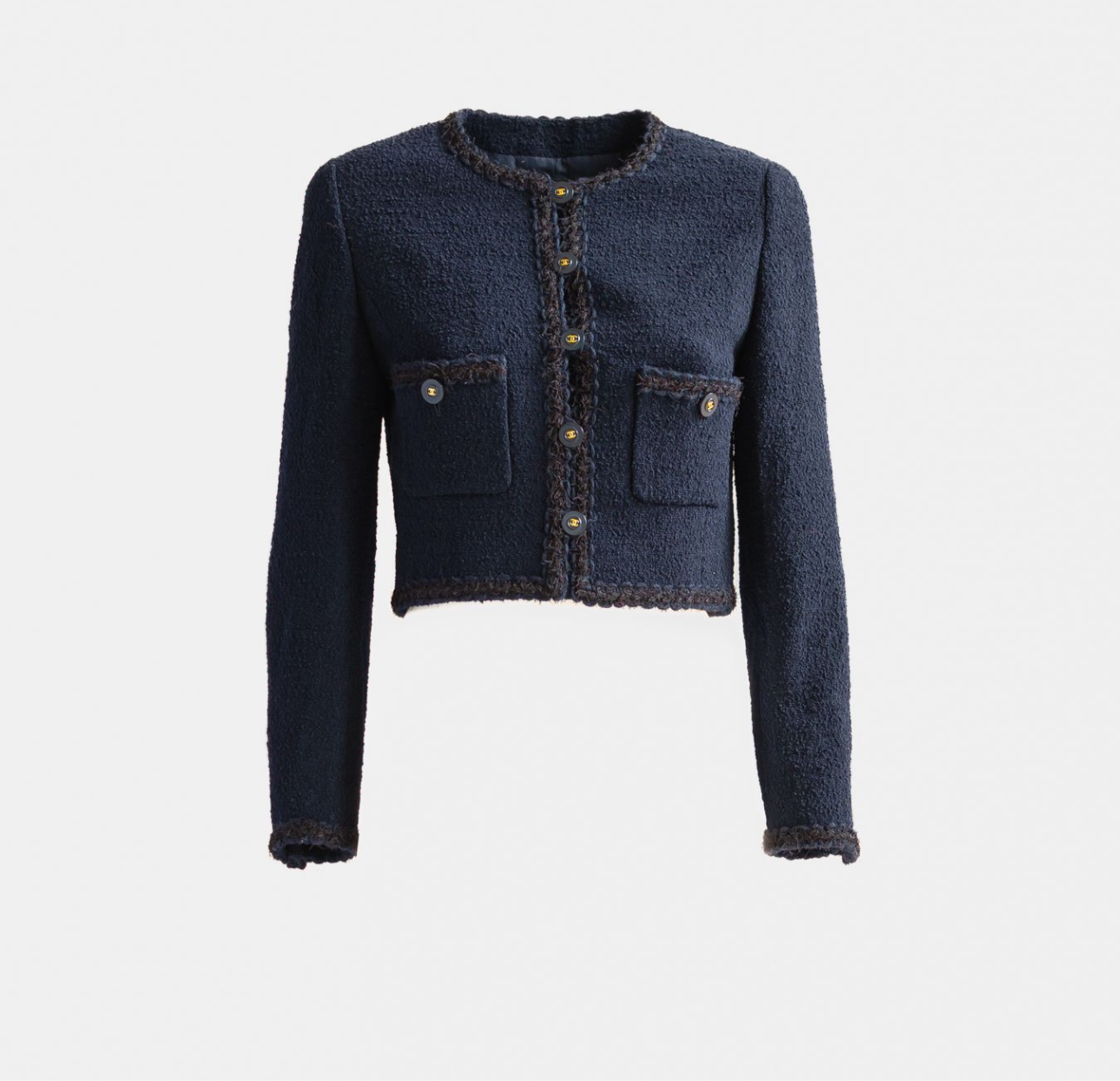 CHANEL - JACKET TWEED BLUE BUTTONS CC LOGO SIZE 38 FR