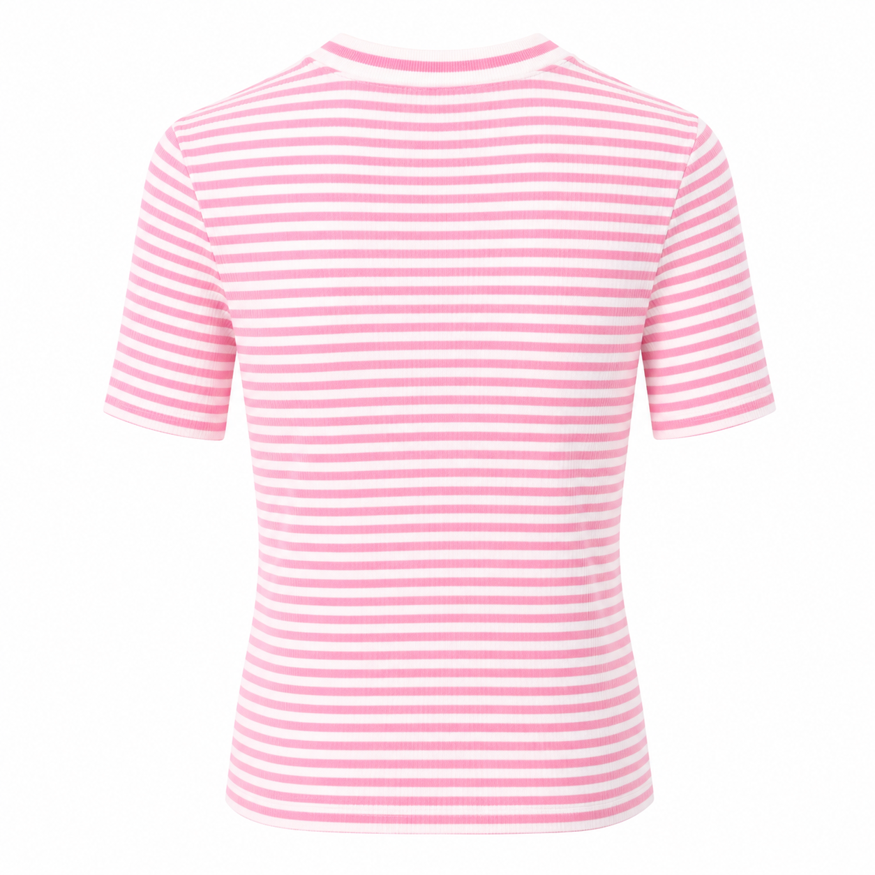 CHANEL - *COLLECTION 2024* T-SHIRT STRETCH PINK & WHITE STRIPED RIBBED SIZE 38 FR
