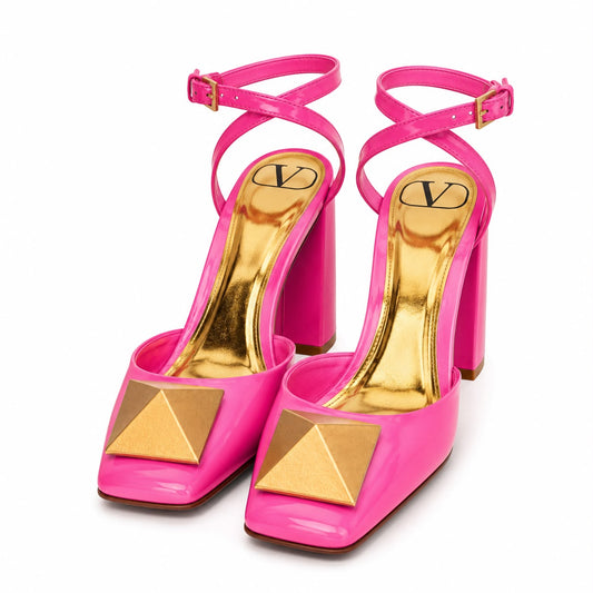 VALENTINO - PUMPS FUCSHIA PATENT ONE STUD ANKLE-LACED SIZE 36,5 EU