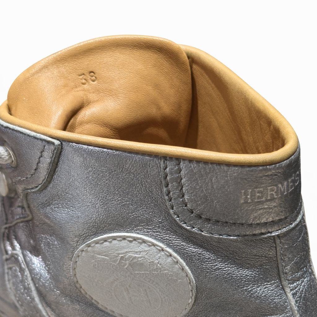HERMÈS - SNEAKERS METALLIC SILVER LEATHER SIZE 38 EU