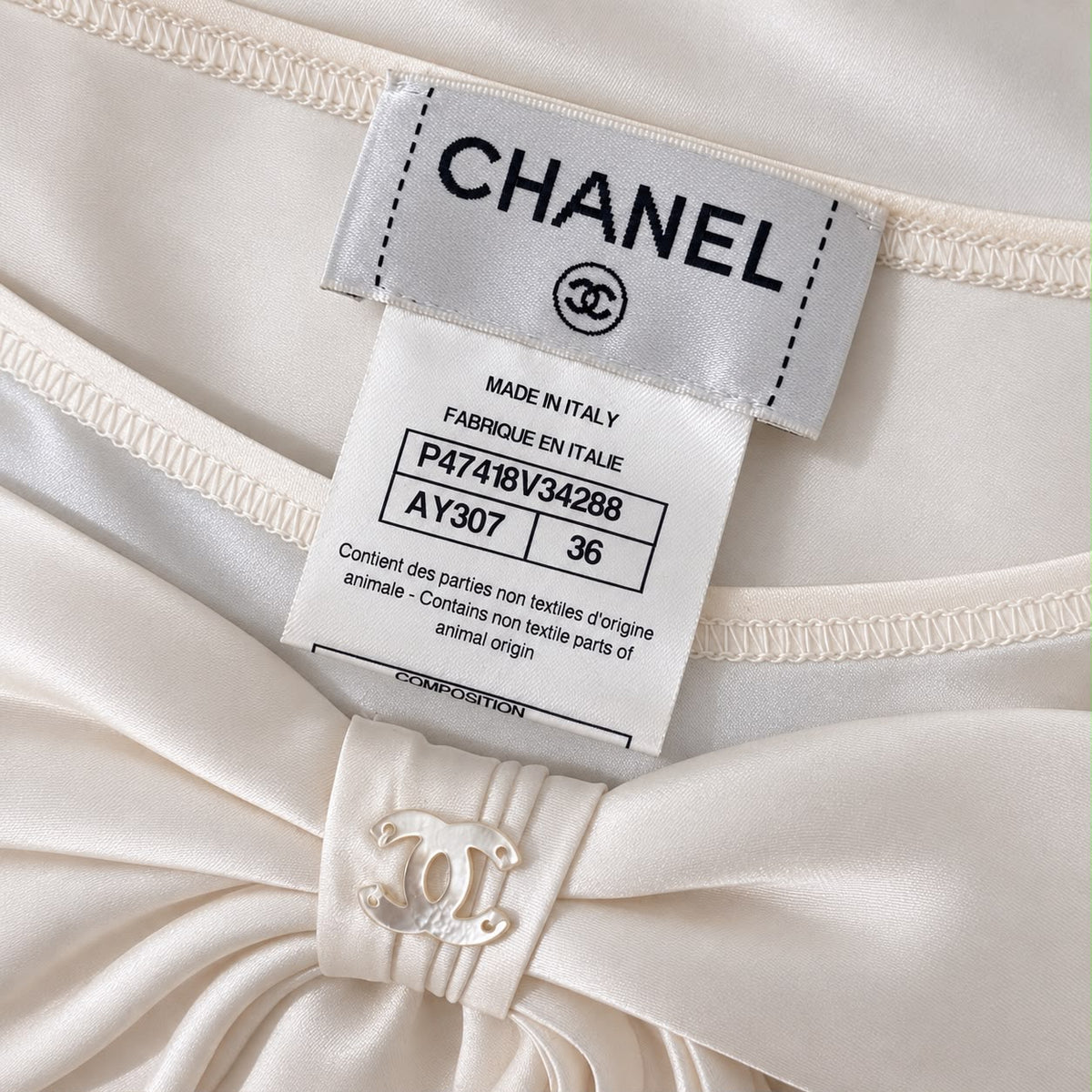 CHANEL - SHIRT IVORY WITH RIBBON SIZE 38 FR