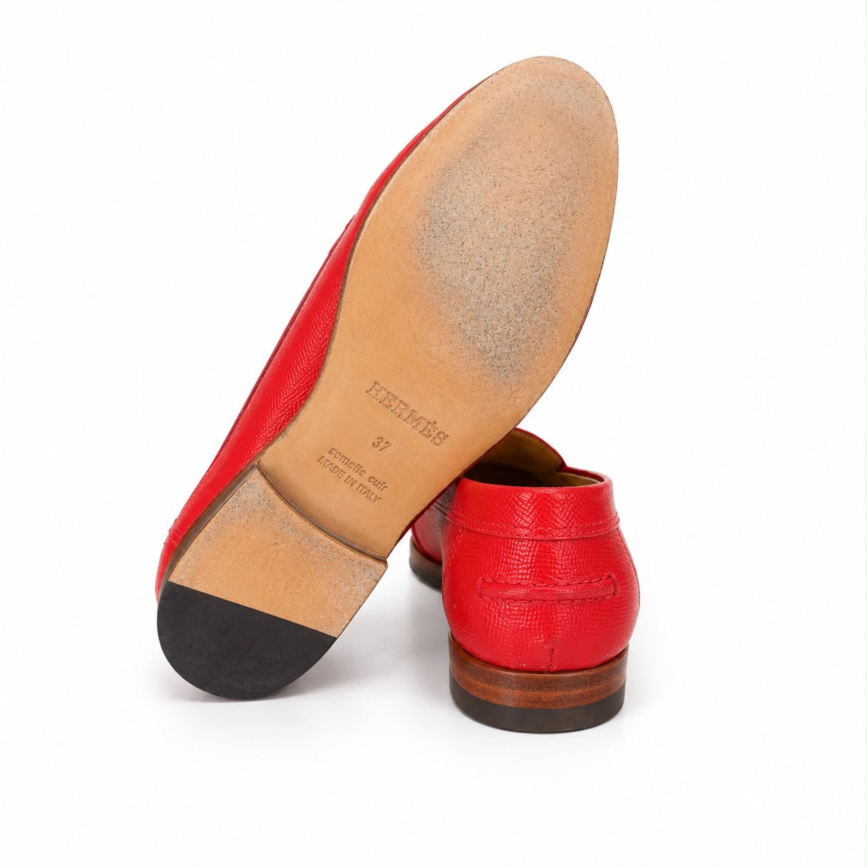 HERMÈS - LOAFER RED LEATHER WITH EMBOSSED CREST SIZE 37 EU