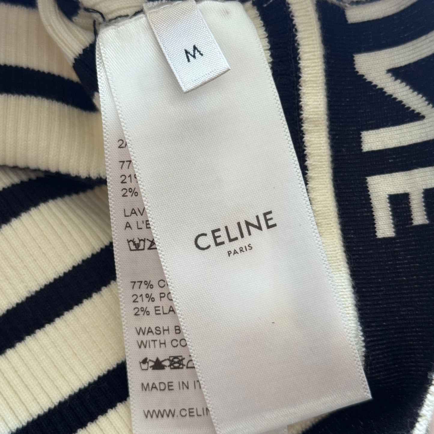 CÉLINE - TANK TOP WHITE STRIPED RIB KNIT SIZE M