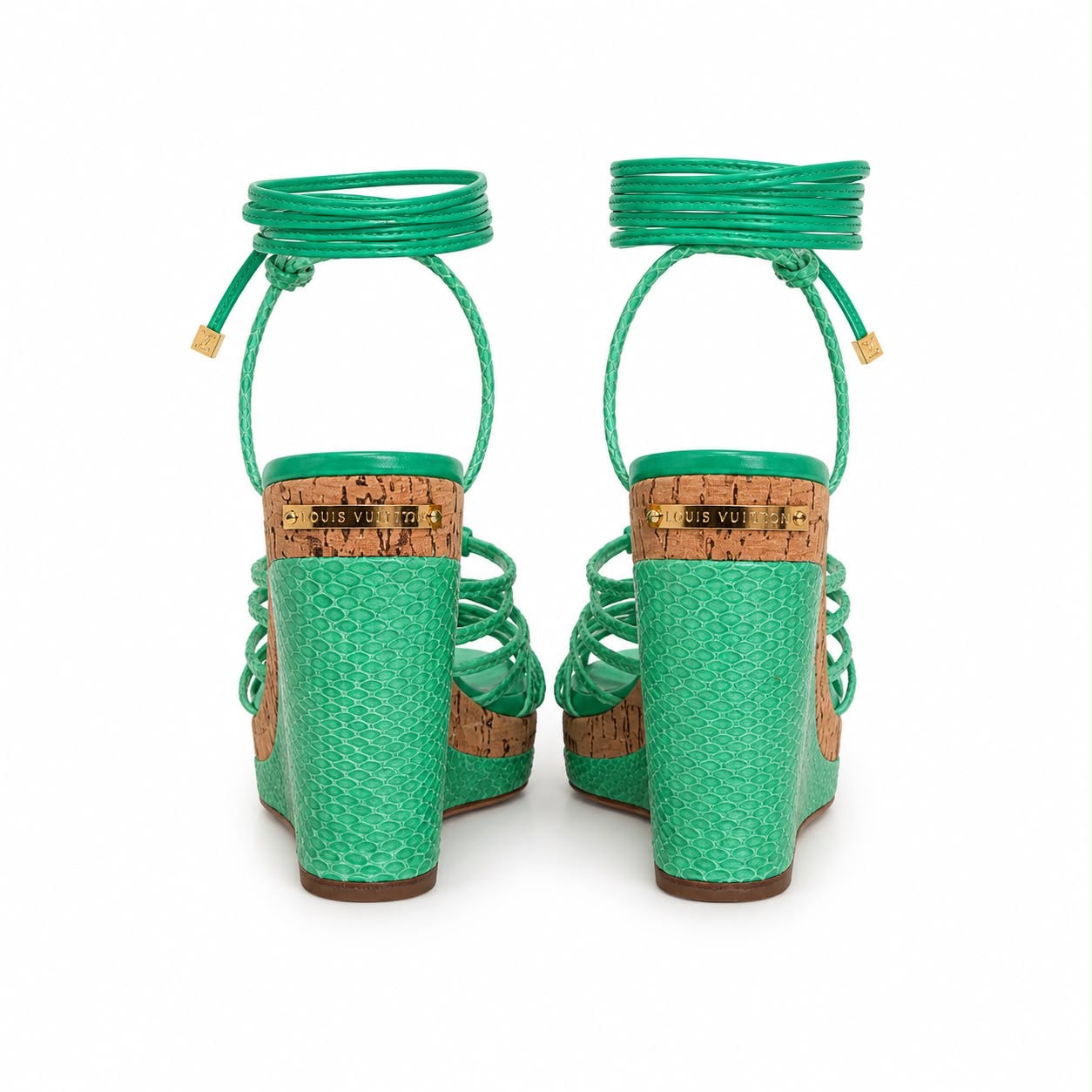 LOUIS VUITTON - WEDGE SANDALS GREN PYTHON WITH CORK SIZE 38 EU