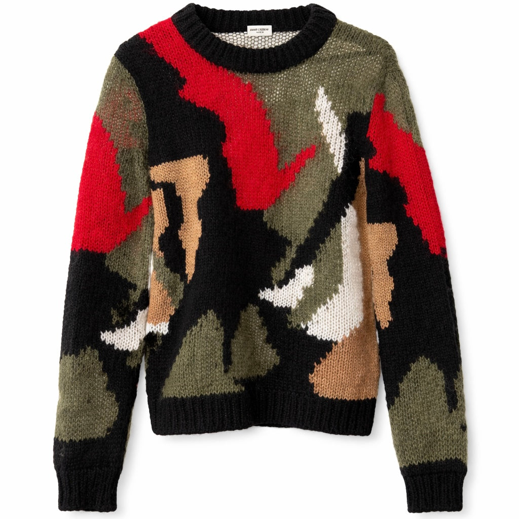 SAINT LAURENT - SWEATER ABSTRACT MULTICOLOR CAMOUFLAGE KNITTED MOHAIR SIZE S