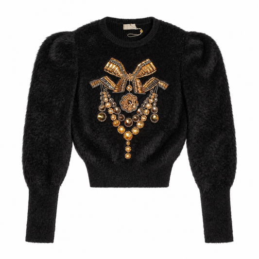 ELIE SAAB - SWEATER BLACK MOHAIR-BLEND WITH EMBROIDERY SIZE 36 IT
