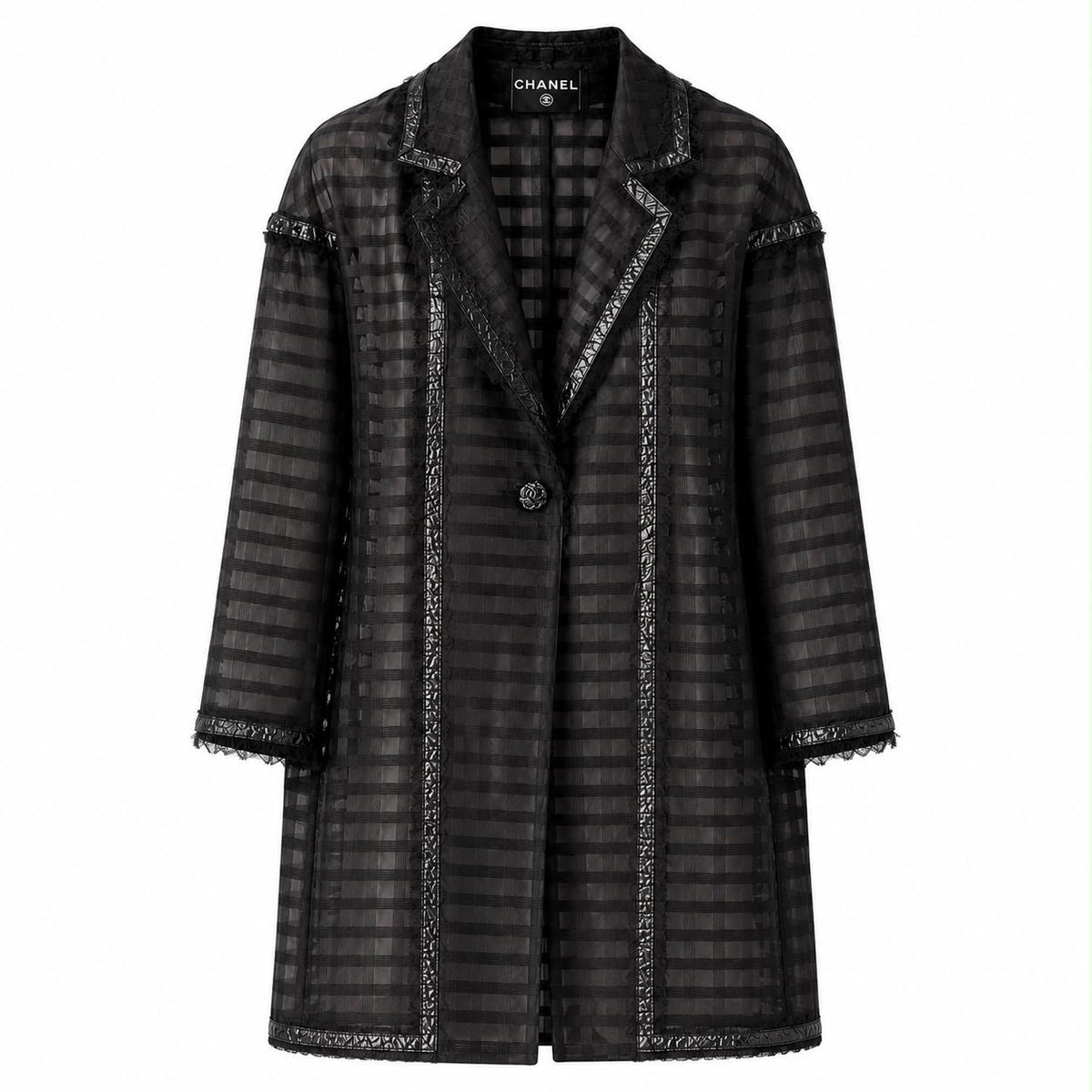 CHANEL - LONG COAT SILK ORGANZA BLACK SIZE 36 FR