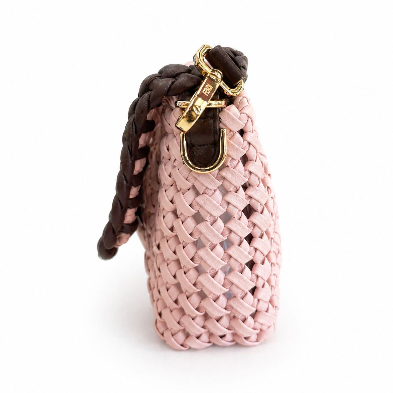FENDI - *LIMITED EDITION* BAG BAGUETTE INTRECCIATO NAPPA LEATHER PINK AND BROWN