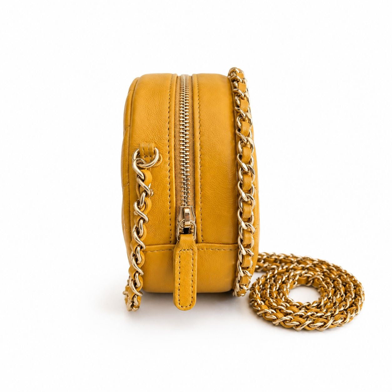 CHANEL - BAG ROUND OCHRE YELLOW WITH CHAIN