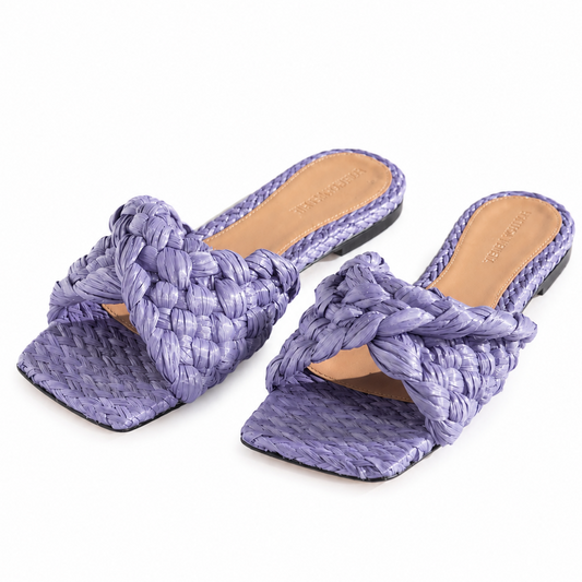 BOTTEGA VENETA - RAFIA STRECH FLATS SANDALS LILLA 38 EU