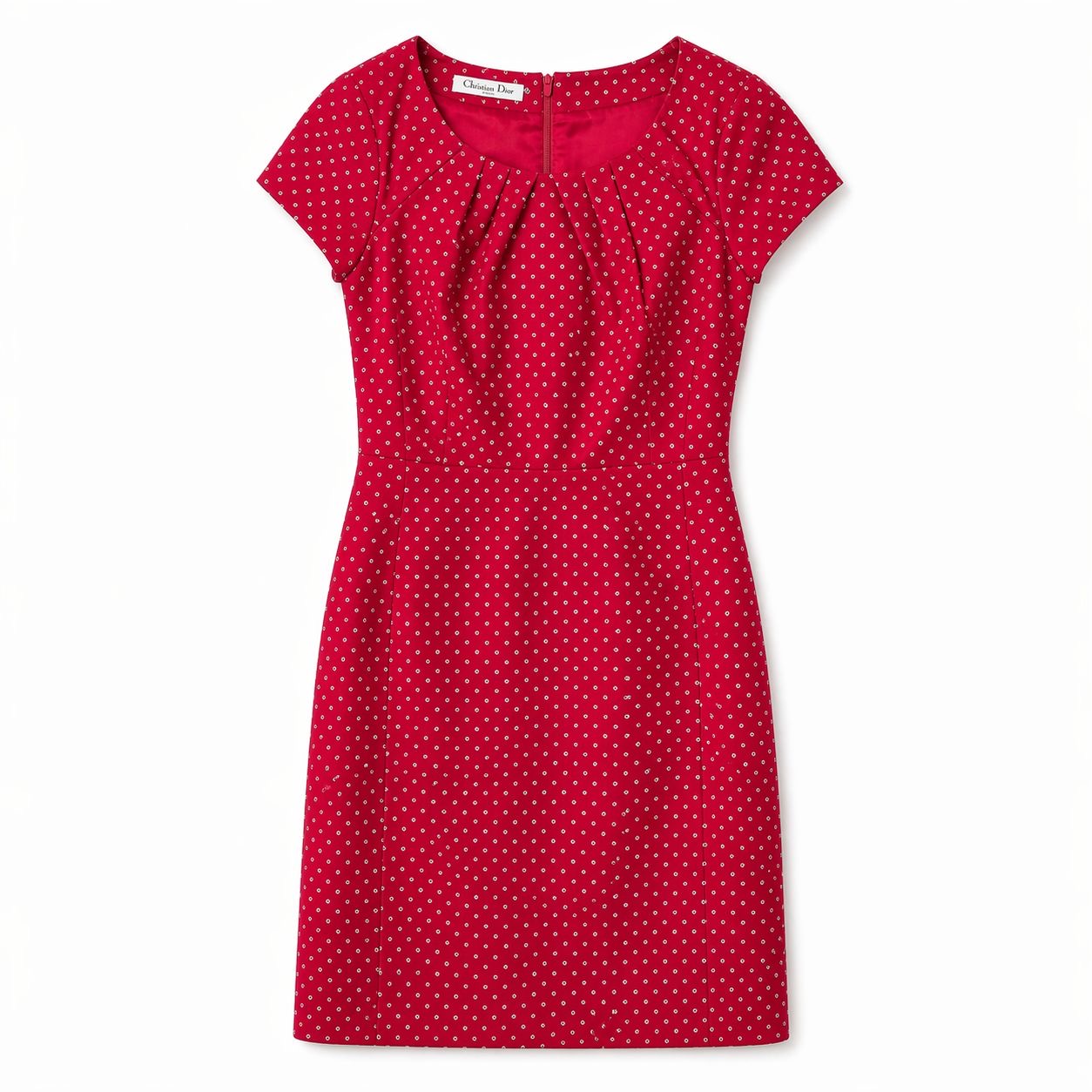 DIOR - DRESS MIDI RED SILK WITH FLORAL PRINT SIZE 36 FR