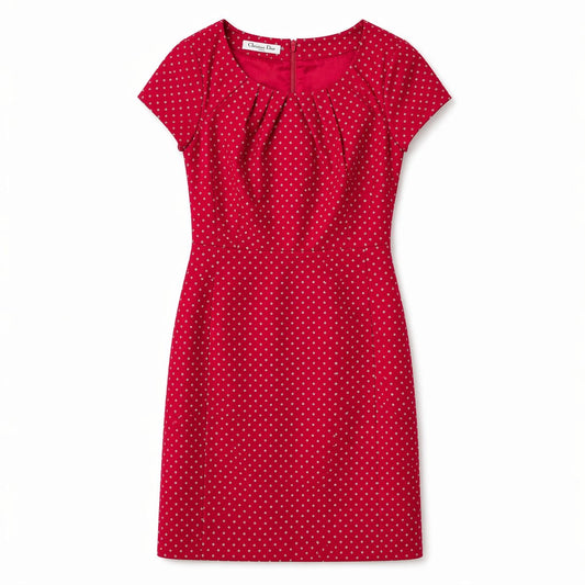 DIOR - DRESS MIDI RED SILK WITH FLORAL PRINT SIZE 36 FR
