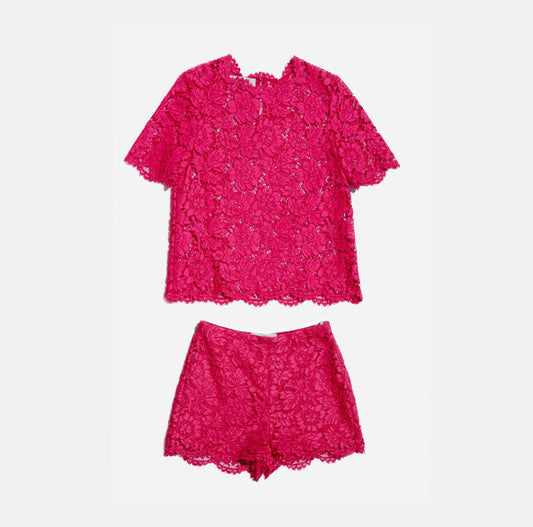 VALENTINO - SET T-SHIRT AND SHORTS PINK LACE SIZE 38 IT