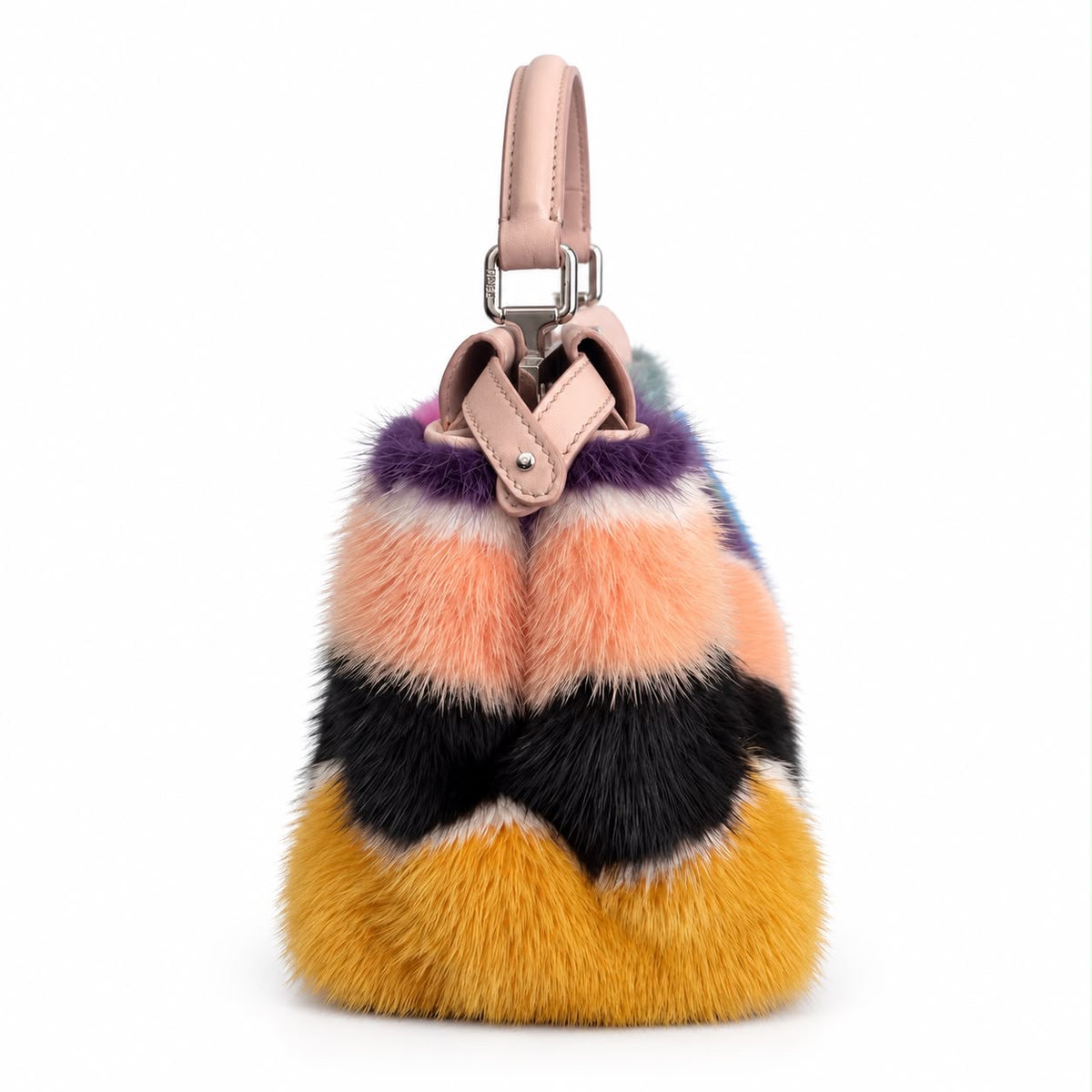 FENDI - BAG PEEKABOO MULTICOLOR PATCHWORK FUR & PINK LEATHER SILVER-TONE HARDWARE