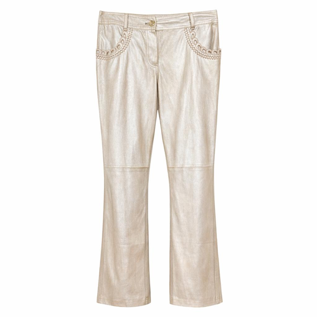 VALENTINO - *RARE* JACKET AND TROUSERS EMBROIDERED LEATHER GOLD SIZE 10 UK / 42 IT / 38 FR