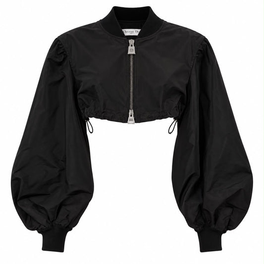 DIOR - *NEW WITH TAG* JACKET SILK BLACK CROPPED WITH PUFF SLEEVES SIZE 36 FR
