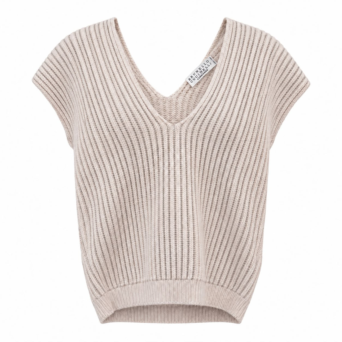 BRUNELLO CUCCINELLI - SWEATER SLEVELESS KNIT RIBBED IVORY CASHMERE SIZE M