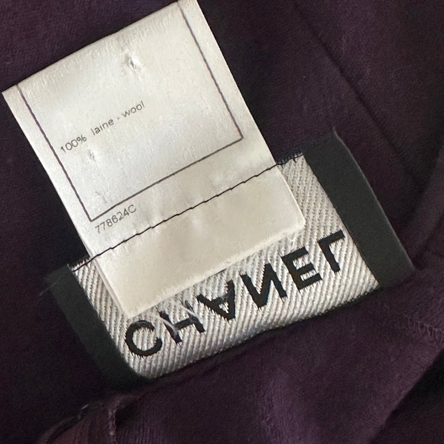 CHANEL - DRESS MIDI PURPLE WOOL WORH PATENT BELT SIZE 36 FR