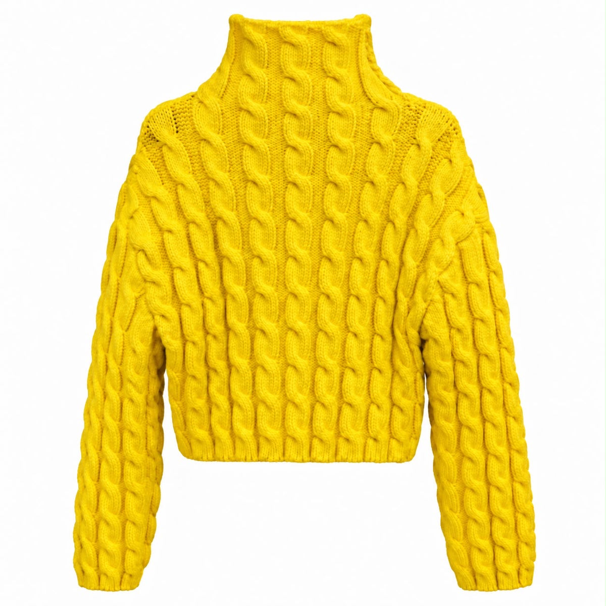 BALENCIAGA – *NEW* SWEATER IN YELLOW CABLE KNIT WITH HIGH NECK SIZE XS