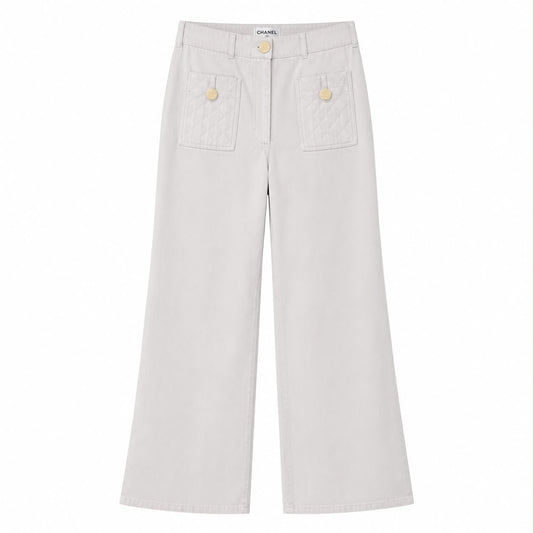 CHANEL - *NEW* TROUSERS WHITE DENIM SIZE 48FR