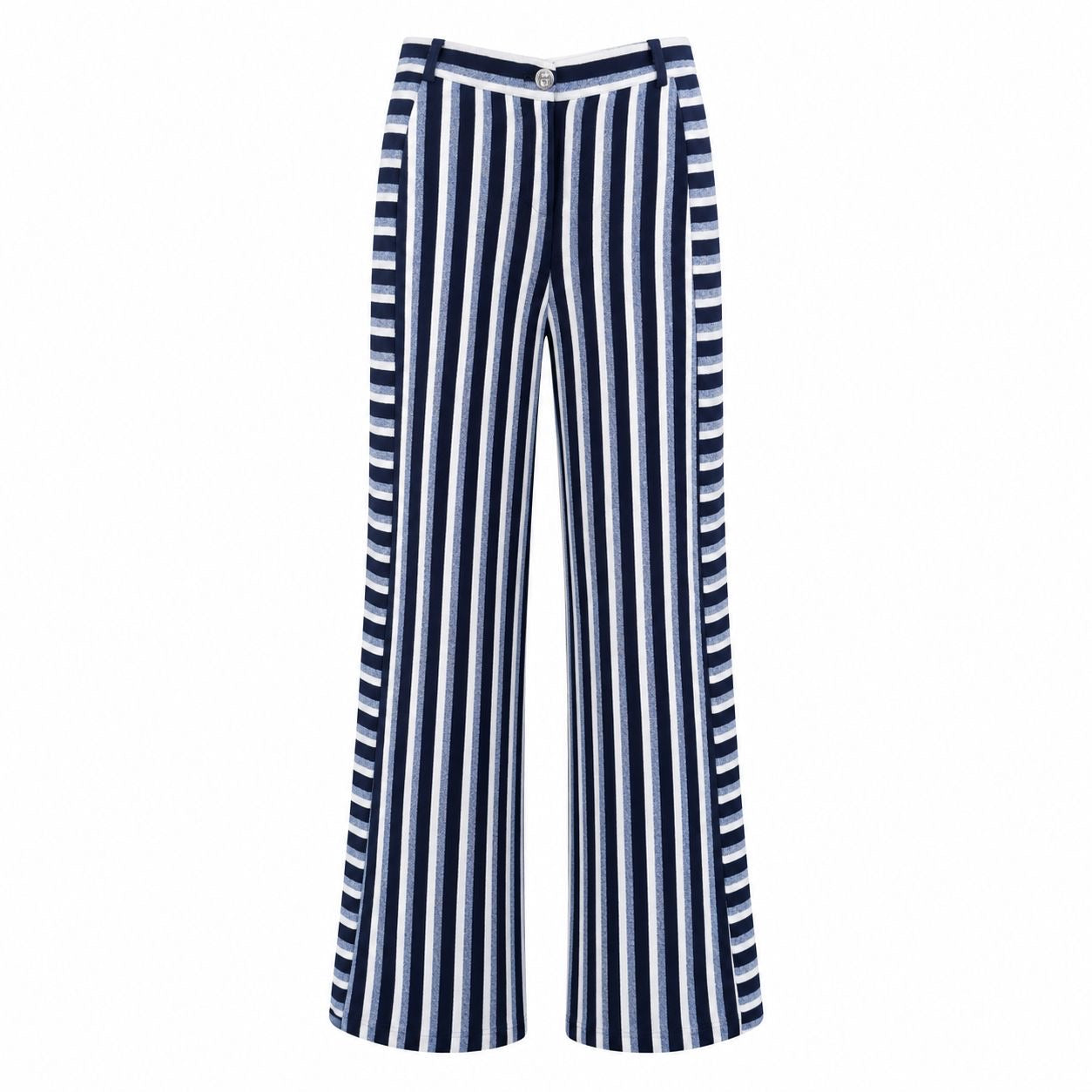 CHANEL - TROUSERS STRIPED BLUE, NAVY AND WHITE “LA PAUSA” SIZE 34 FR