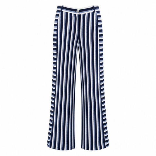 CHANEL - TROUSERS STRIPED BLUE, NAVY AND WHITE “LA PAUSA” SIZE 34 FR
