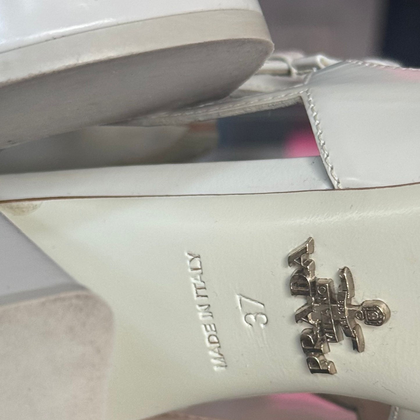 PRADA - PUMPS MARY JANE WHITE LEATHER SIZE 37 EU