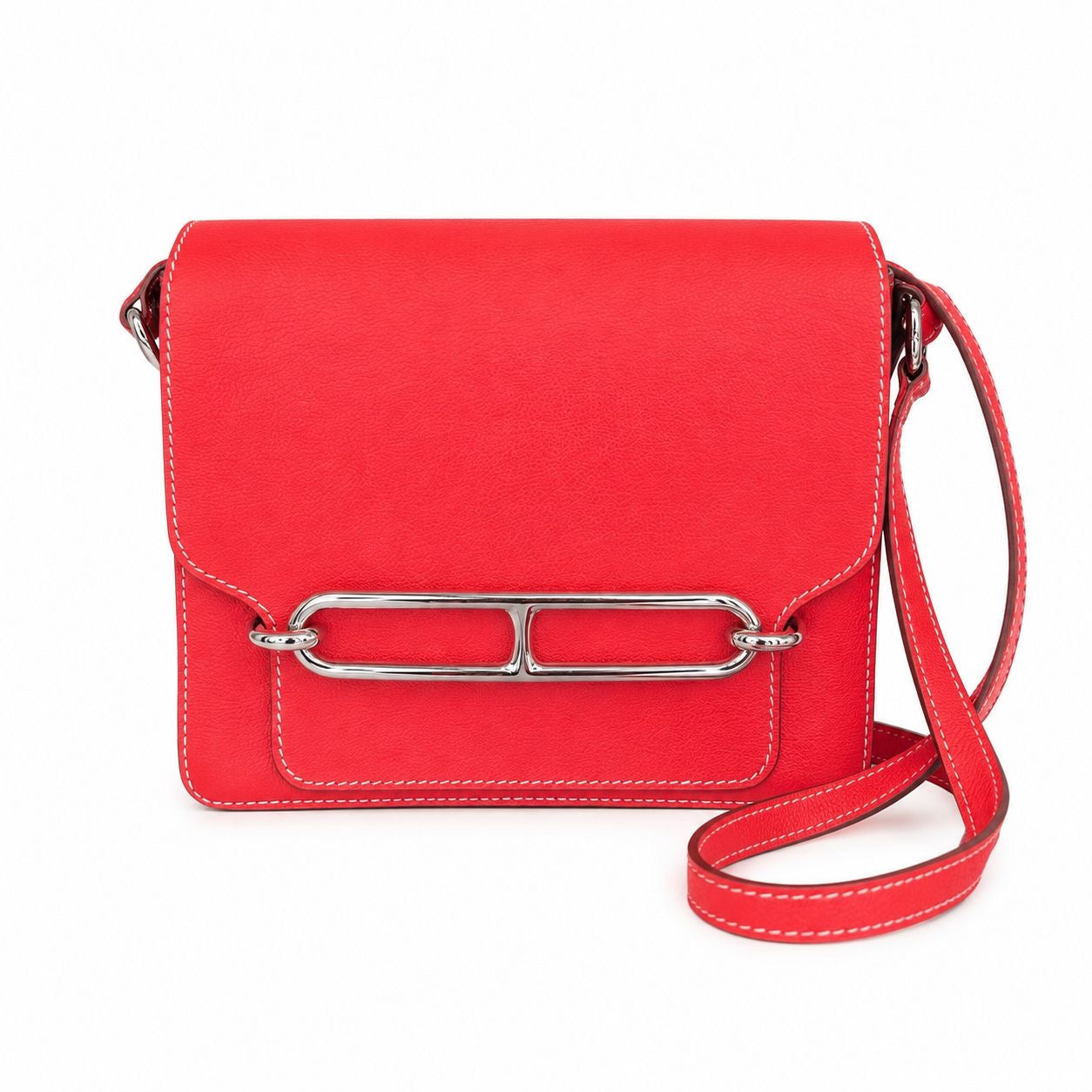 HERMÈS - BAG ROULIS 23 ROUGE CASAQUE EVERCOLOR LEATHER PALLADIUM HARDWARE