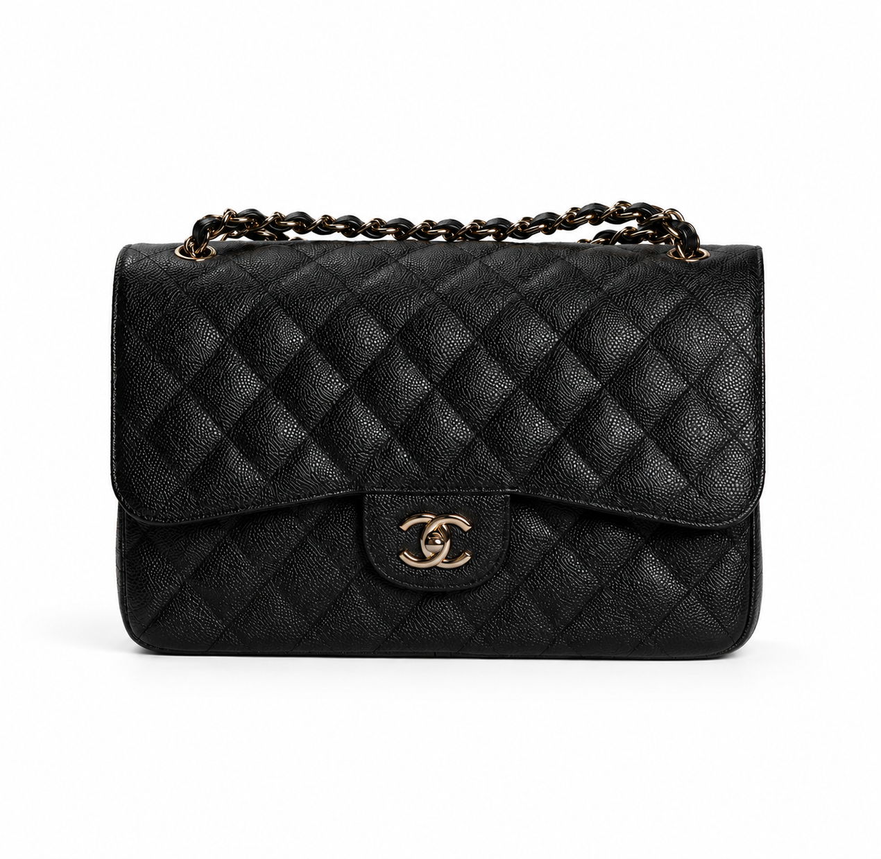 CHANEL - BAG TIMELESS DOUBLE FLAP LARGE BLACK CAVIAR LEATHER SILVER HARDWARE