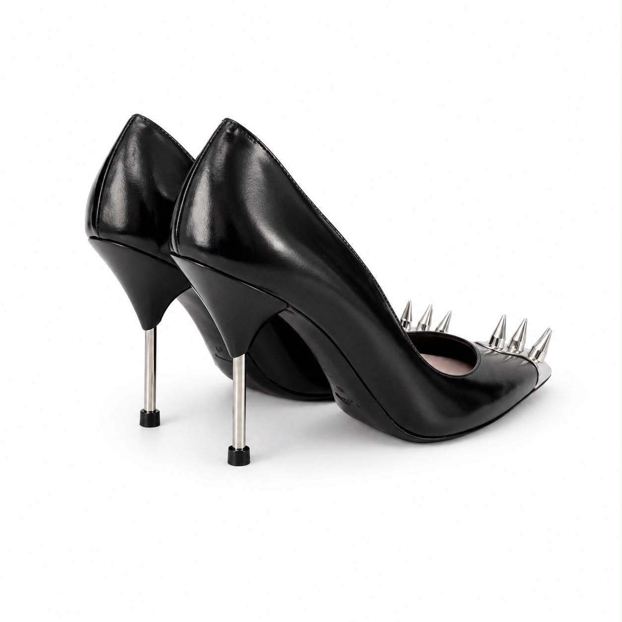 ALEXANDER MCQUEEN - PUMPS BLACK LEATHER WITH SILVER SPIKE TOE SIZE 38 EU