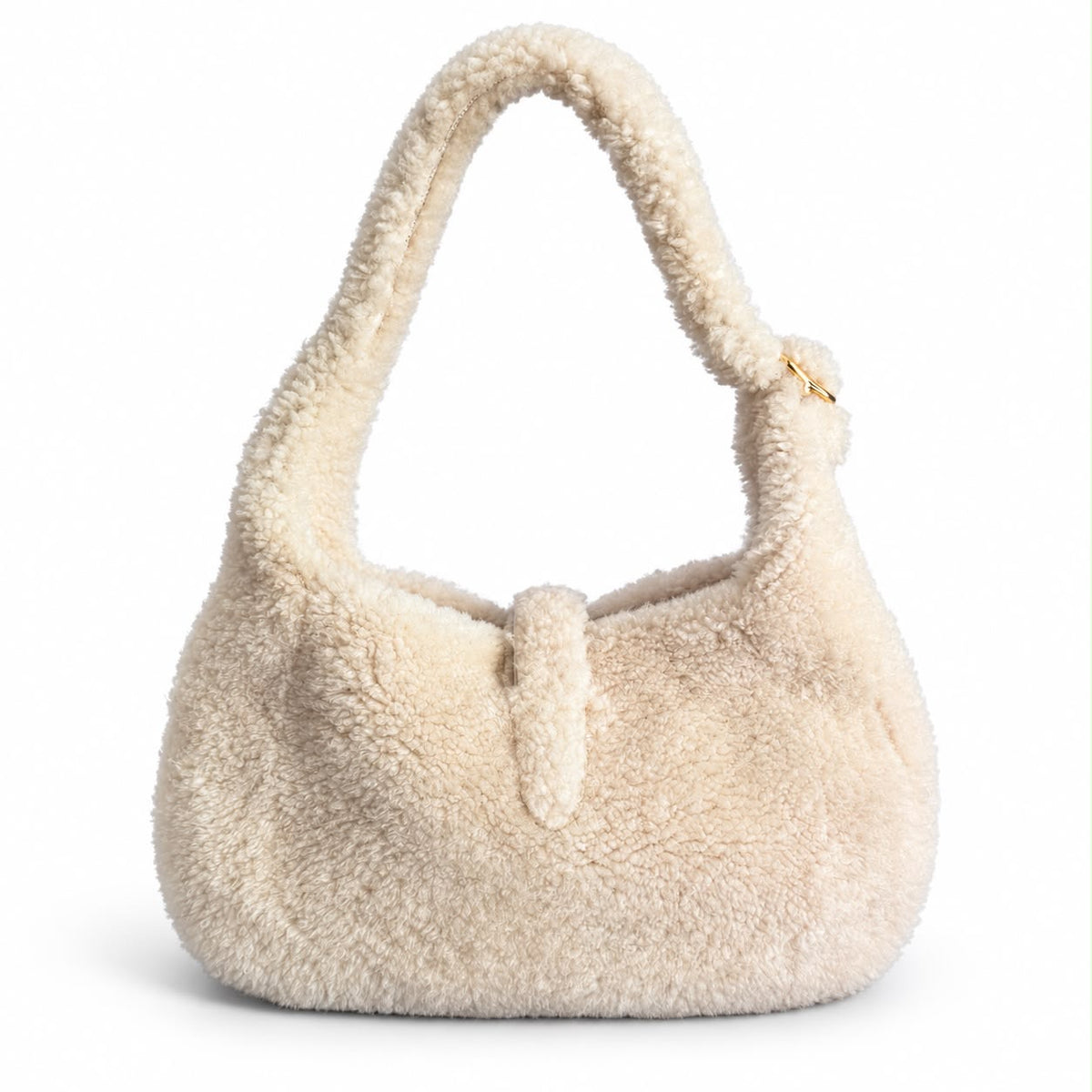 GUCCI - BAG JACKIE 1961 IVORY SHEARLING HOBO WITH GOLD TONE & STRAP