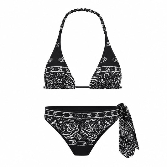 CHANEL - BIKINI BLACK & WHITE CAMELLIA AND LOGO PRINT SIZE 36 FR