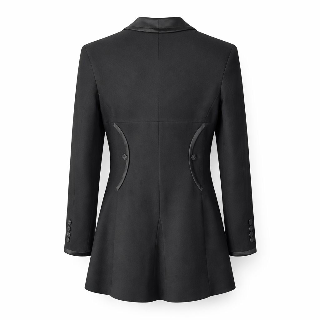 CHANEL - COAT BLACK WOOL WITH SILK DETAILS SIZE 34 FR