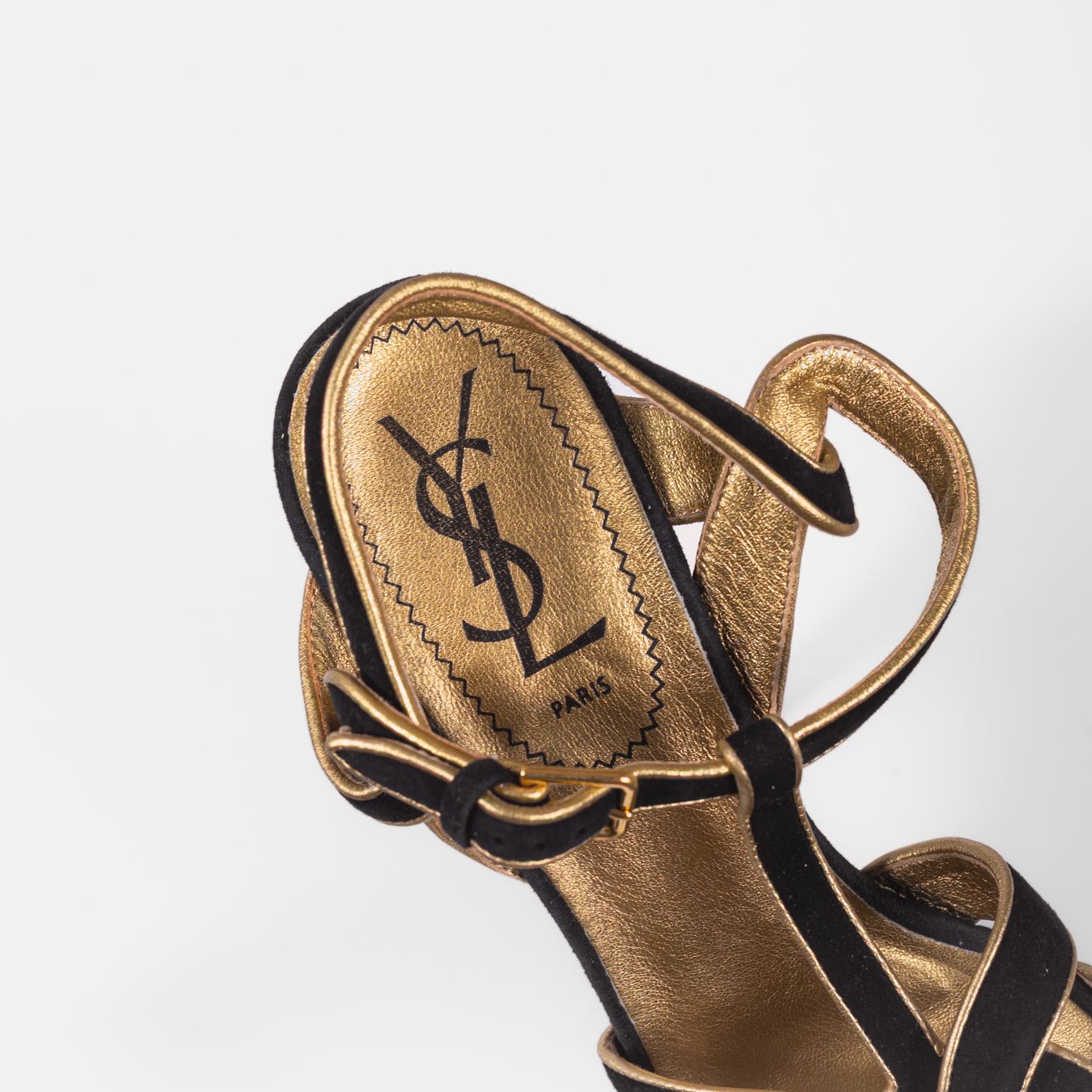 SAINT LAURENT - SANDALS TRIBUTE BLACK SUEDE WITH GOLD TRIM SIZE 37,5 EU