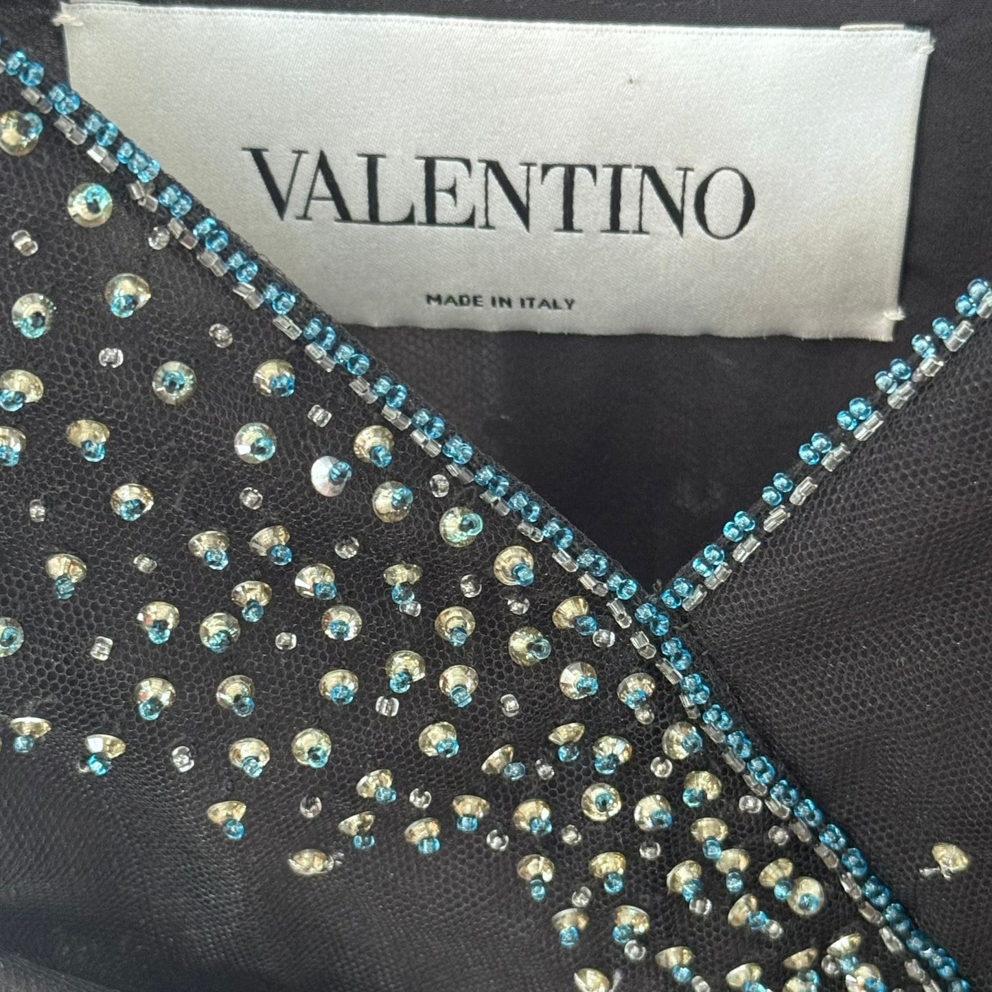 VALENTINO - DRESS MINI BLACK WITH BLUE-TONE SEQUINS SIZE 38 IT
