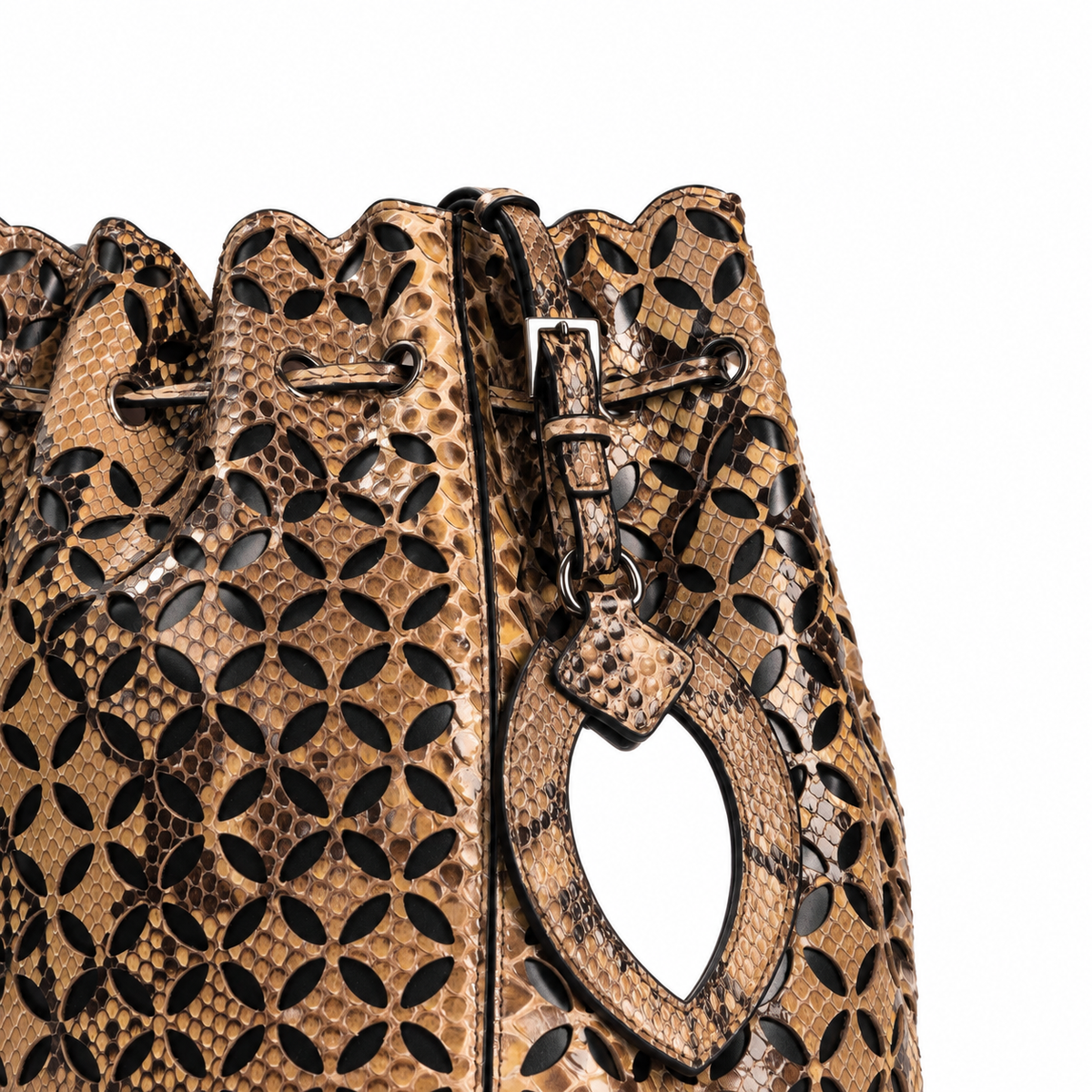 ALAÏA - BAG PYTHON BUCKET IN BLACK AND BROWN WITH STRAP