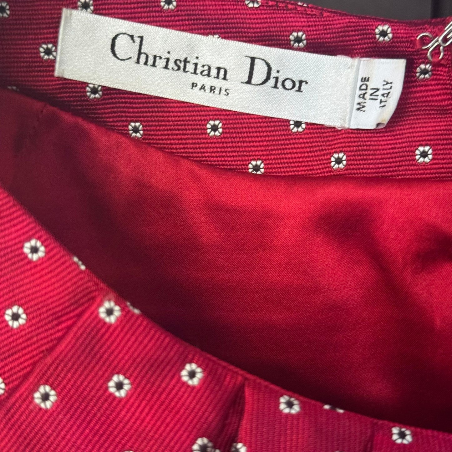 DIOR - DRESS MIDI RED SILK WITH FLORAL PRINT SIZE 36 FR