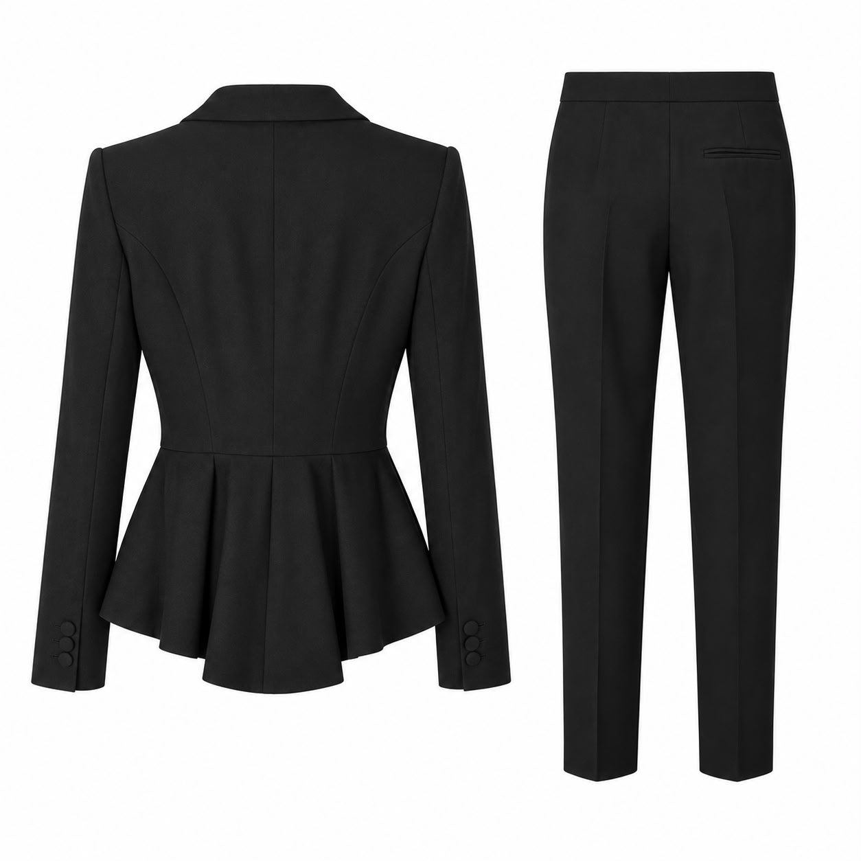 ALEXANDER MCQUEEN - SUIT BLACK WOOL JACKET WITH RUFFLE AND TROUSERS SIZE 36 FR