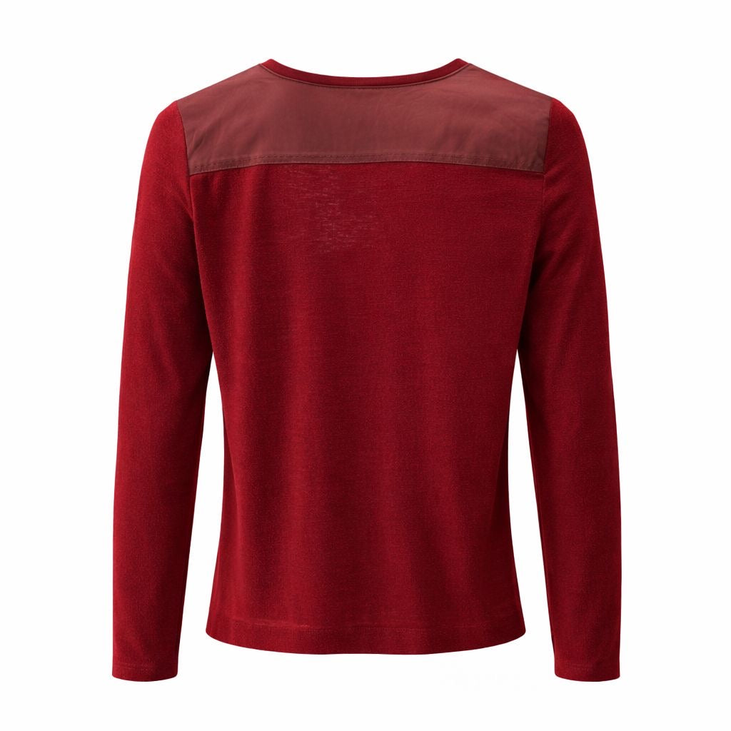 LORO PIANA - T-SHIRT CASHMERE BORDEAUX WITH LEATHER DETAILS SIZE 38