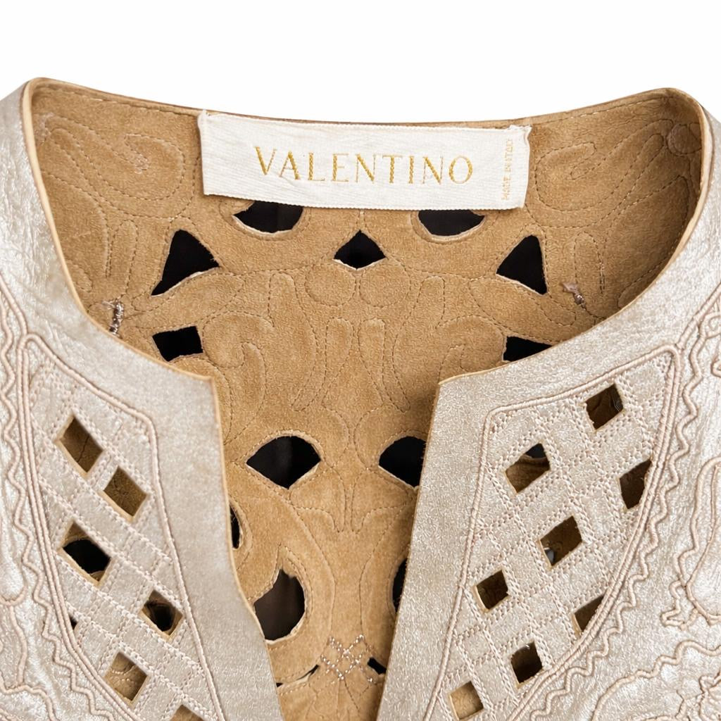 VALENTINO - *RARE* JACKET AND TROUSERS EMBROIDERED LEATHER GOLD SIZE 10 UK / 42 IT / 38 FR