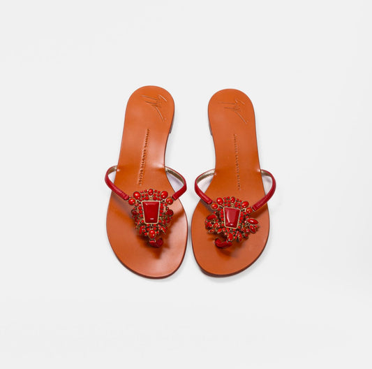 ZANOTTI - *BRAND NEW* SANDALS FLAT STUDDED RED SIZE 37 EU