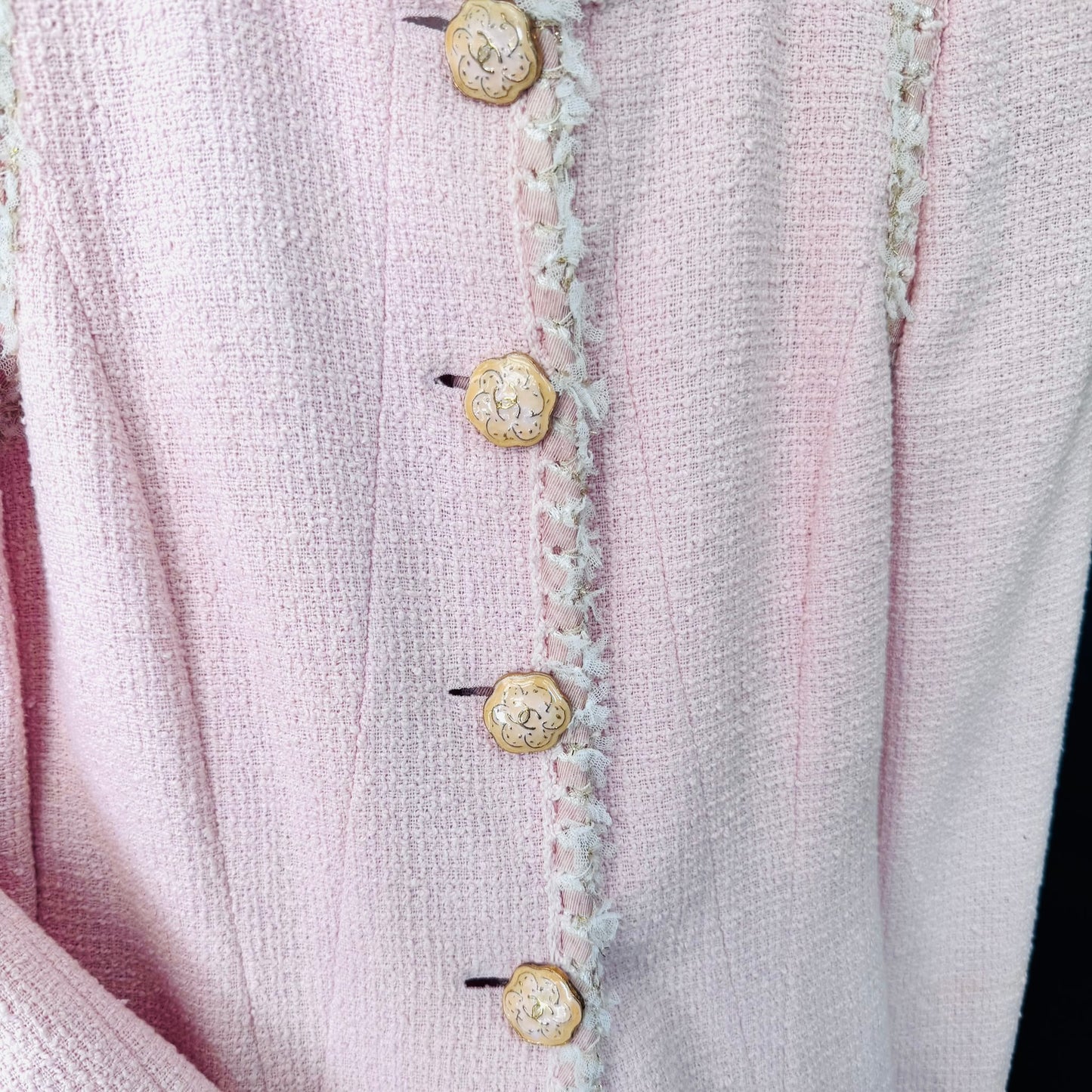 CHANEL - LONG COAT TWEED PINK SIZE 36 FR