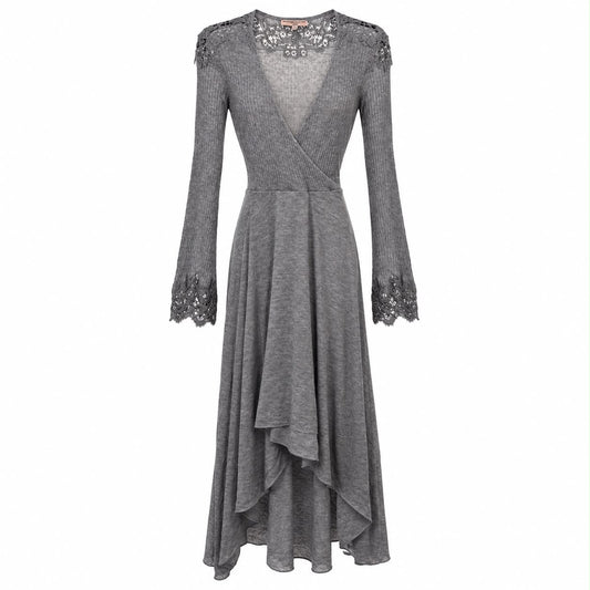 ERMANNO SCERVINO - LONG DRESS  KNIT GREY ALPACA & WOOL SIZE 40 IT