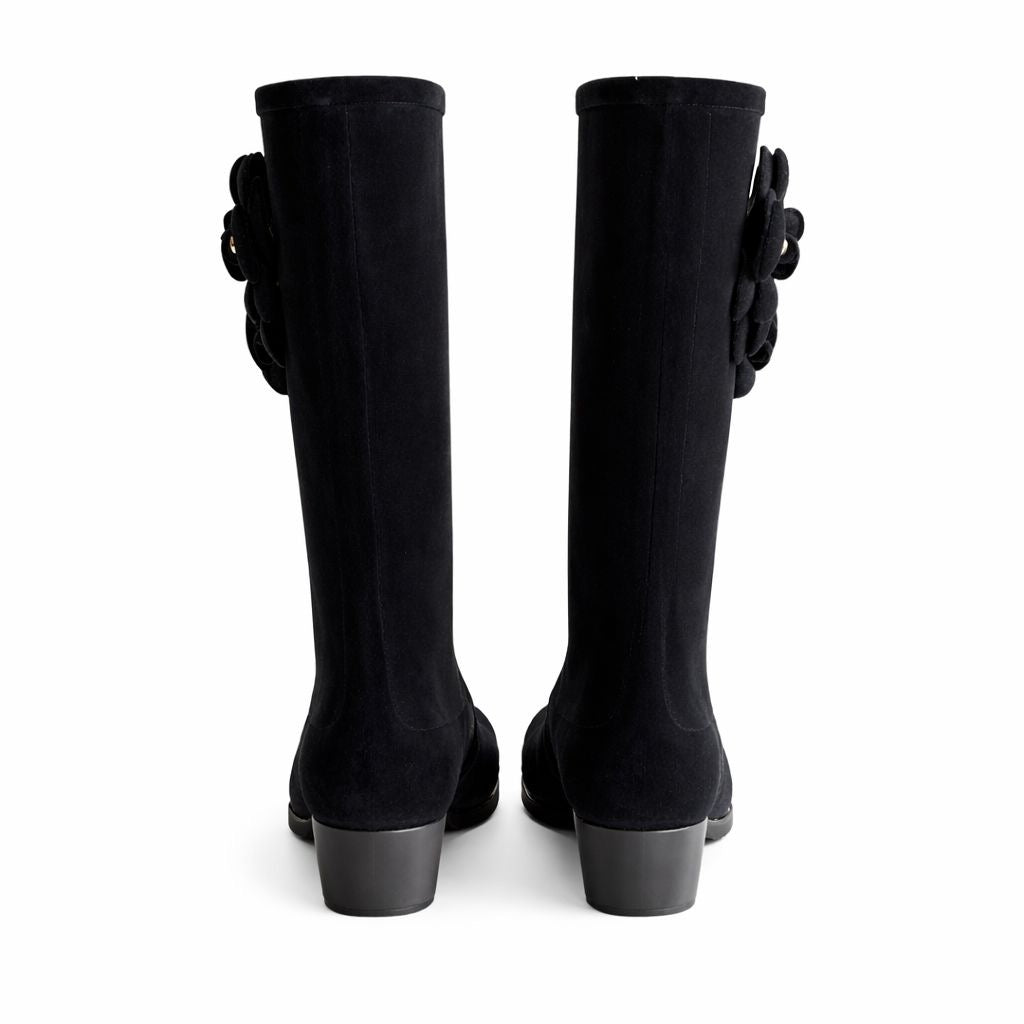 CHANEL - RAIN BOOTS BLACK VELVET CAMÉLIA DÉTAIL