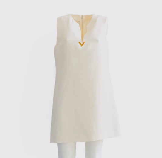 VALENTINO - DRESS MINI IVORY GOLD V LOGO SIZE M