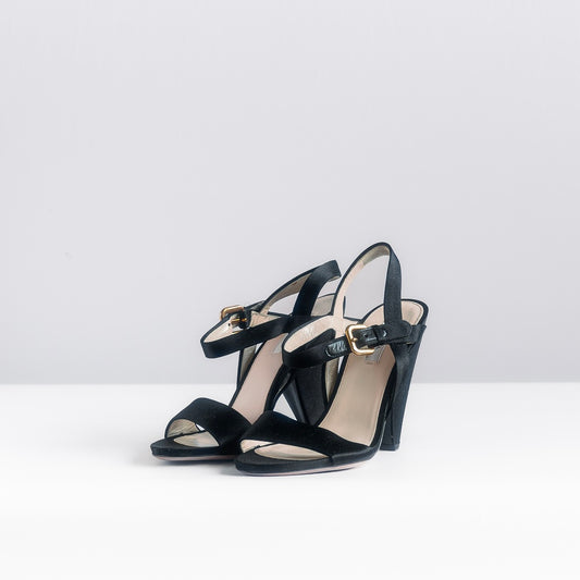 PRADA - HEELS BLACK SATIN SIZE 38,5 EU