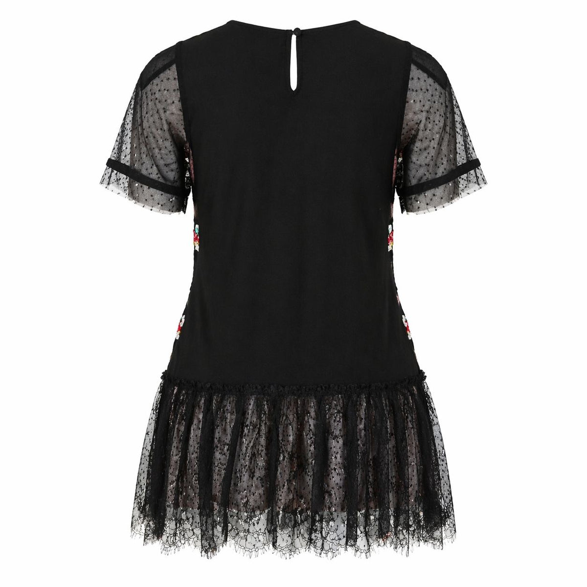 VALENTINO - SHIRT LACE AND BEADED FLORAL EMBROIDERY BLACK SIZE S