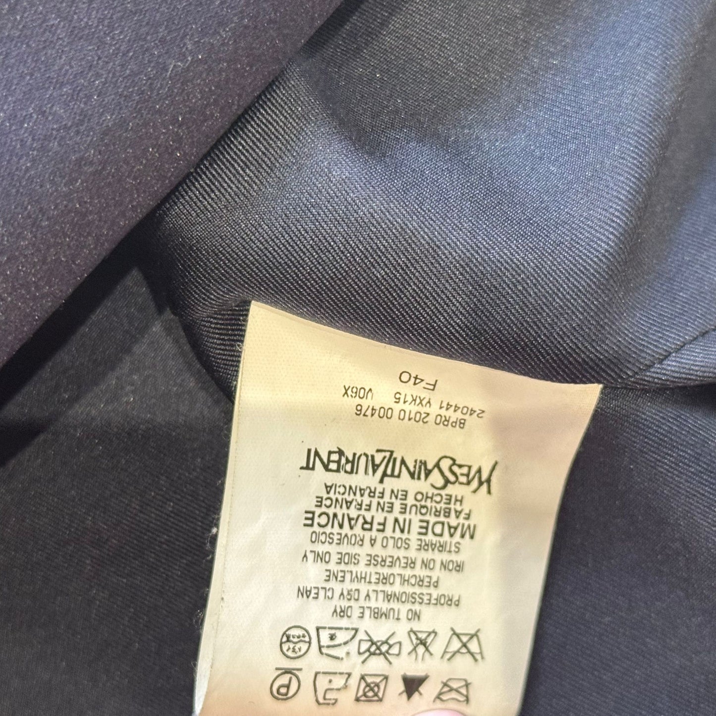 SAINT LAURENT - SUIT JACKET AND TROUSERS BLUE WITH SATIN LAPELS SIZE 40 FR