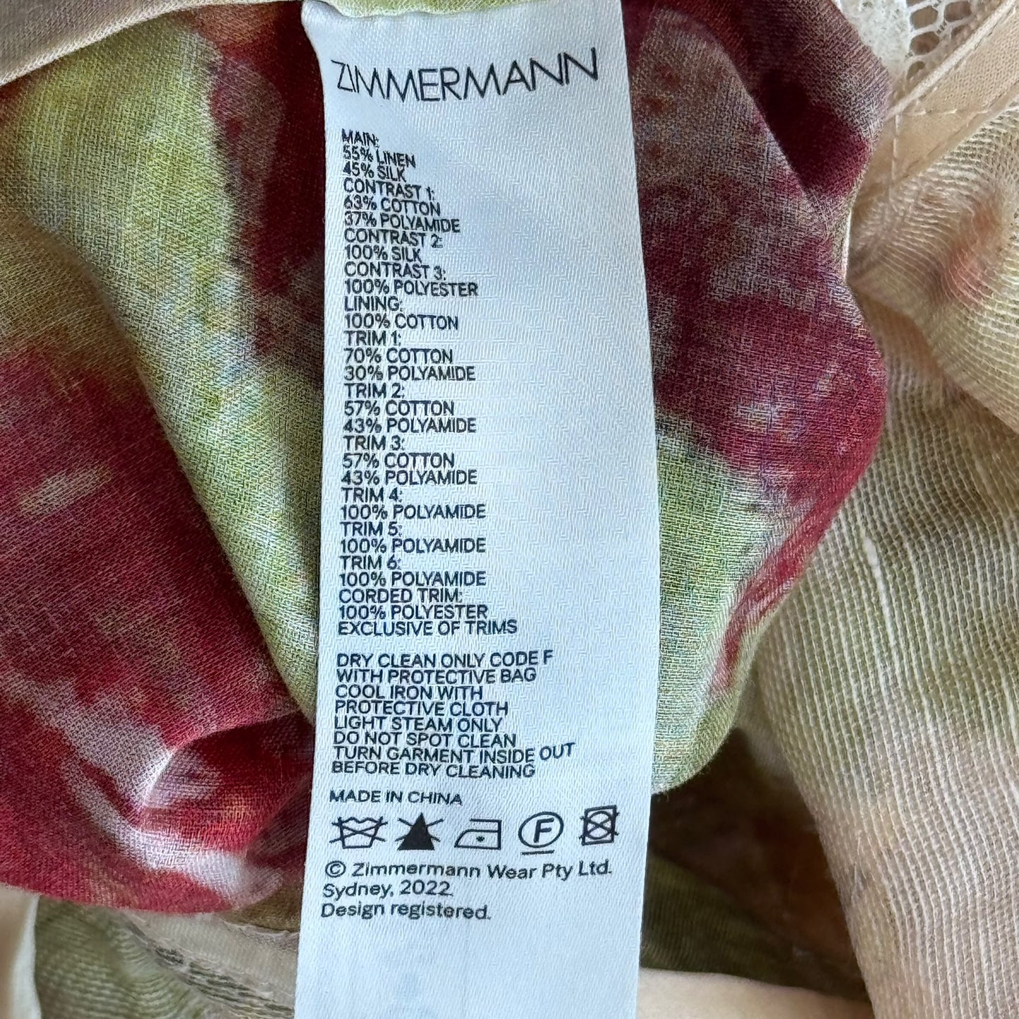 ZIMMERMANN - DRESS MAXI MULTICOLOR LACE-TRIMMED FLORAL LINEN & SILK SIZE 0