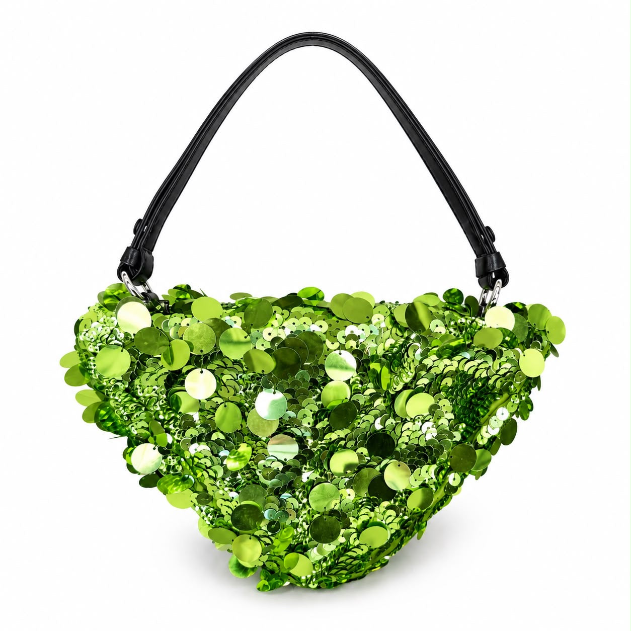 PRADA - BAG GREEN SEQUIN TRIANGLE WITH BLACK LEATHER DETAILS